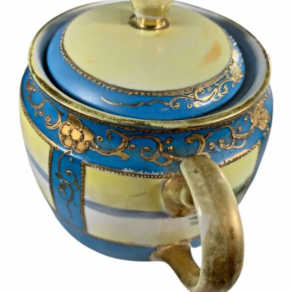 Vtg Chikaramachi Creamer Sugar Bowl Set Hand Painted Japan Green Mark 1924-35 - Picture 11 of 12